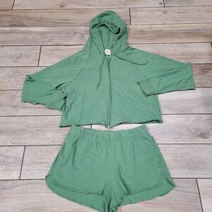 PINK Victorias Secret Hoodie & Short Set Green Size M & L  Dog Embroidered Sport